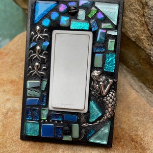 Mosaic Light Switch cover plates Mermaid ROCKER stained glass decor Beach ceramic tiles turquoise mix art image 6