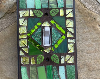 Mosaic light switch plates cover stained glass decor art tiles Toggle custom colors Green Bronze