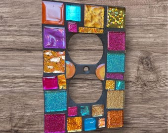 Light switch coverBlue green Duplex Outlet Stained Glass Decor - Wall Outlet Cover