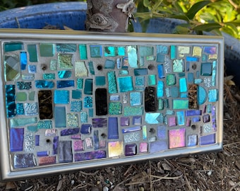 Mosaic OMBRE Purple blues Switch plate cover  Mosaic Toggle Light  stained glass decor