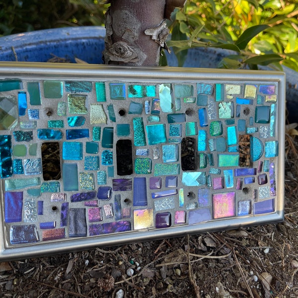 Mosaic OMBRE Purple blues Switch plate cover  Mosaic Toggle Light  stained glass decor
