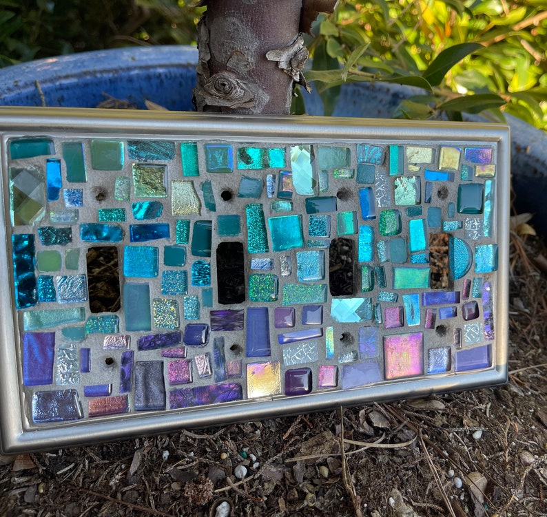 Mosaic OMBRE Purple blues Switch plate cover Mosaic Toggle Light stained glass decor image 1