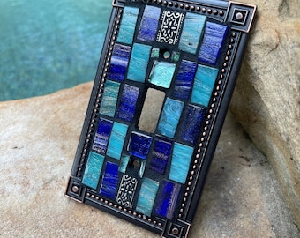 light switch plate covers aqua deep blue tiles wall cover mosaic beaded blend