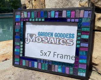 Mosaic picture frame 5x7 Rainbow of colors ceramic tiles stained glass decor 9.5" x 7.5" frame fits 5x7" photo