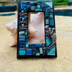 Mosaic Light Switch cover plates Mermaid ROCKER stained glass decor Beach ceramic tiles turquoise mix art image 8