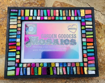 Mosaic picture frame 5x7 Beach Rainbow tiles stained glass decor 9.5" x 7.5" frame fits 5x7" photo