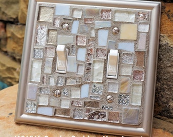 Mosaic Light Switch Cover: Stained Glass Art Tile, Brushed Nickel
