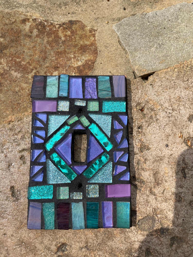 Mosaic light switch plate cover stained glass purple teal blues CUSTOM ART image 6