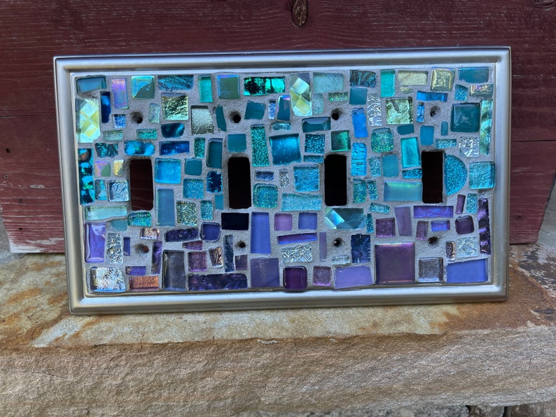 Mosaic OMBRE Purple blues Switch plate cover Mosaic Toggle Light stained glass decor image 9