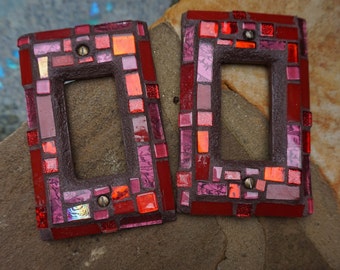 Mosaic light switch plate cover stained glass  decor RED ceramic tile art lighting Functional wall plates