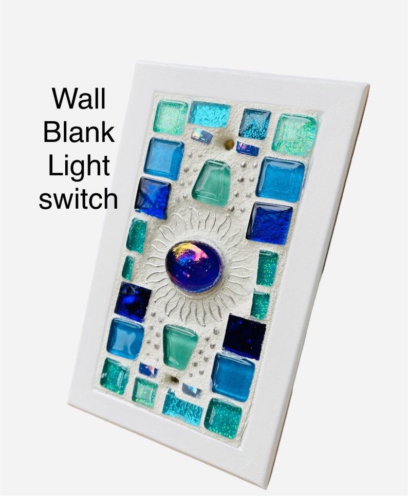 Mosaic Beach Light switch plates BLANK BLUES SUN stained glass functional art custom image 2