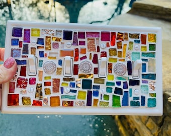 Rainbow Mosaic Light Switch Cover: Handmade Aztec Stained Glass Decor