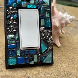 Mosaic Light Switch cover plates Mermaid ROCKER stained glass decor Beach ceramic tiles turquoise mix art image 4