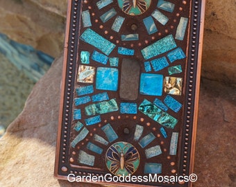 Mosaic light switch plates cover 2 styles Butterfly stained glass decor art tiles Toggle custom colors Bronze