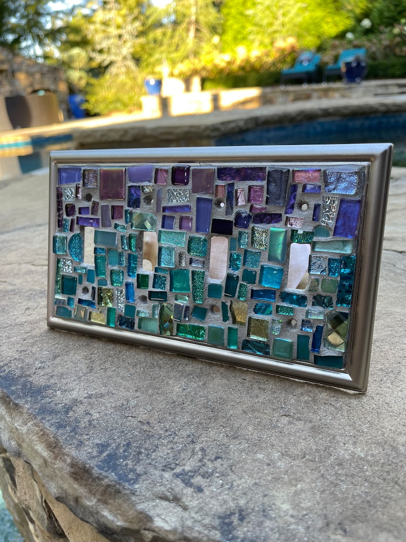 Mosaic OMBRE Purple blues Switch plate cover Mosaic Toggle Light stained glass decor image 10