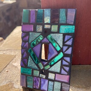 Mosaic light switch plate cover stained glass purple teal blues CUSTOM ART image 3