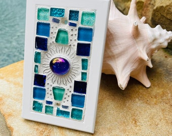 Mosaic Beach Light switch plates  BLANK BLUES SUN stained glass functional art custom