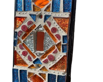 Mosaic light switch plates cover stained glass decor art tiles Toggle custom colors orange Blue