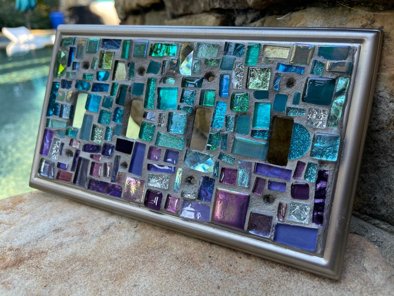 Mosaic OMBRE Purple blues Switch plate cover Mosaic Toggle Light stained glass decor image 2