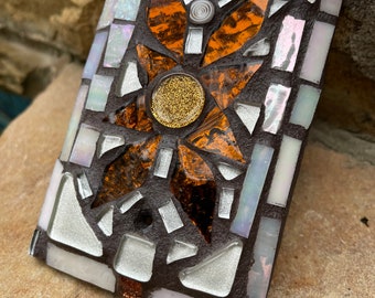 Mosaic  switch plate  BLANK outlet cover Mosaic tiles stained glass functional art  custom copper mirored tile with white