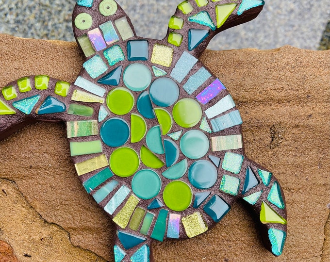 Mosaic 8 Baby Sea Turtle Wall Hanging Beach Lover Themed Sea Art Blue