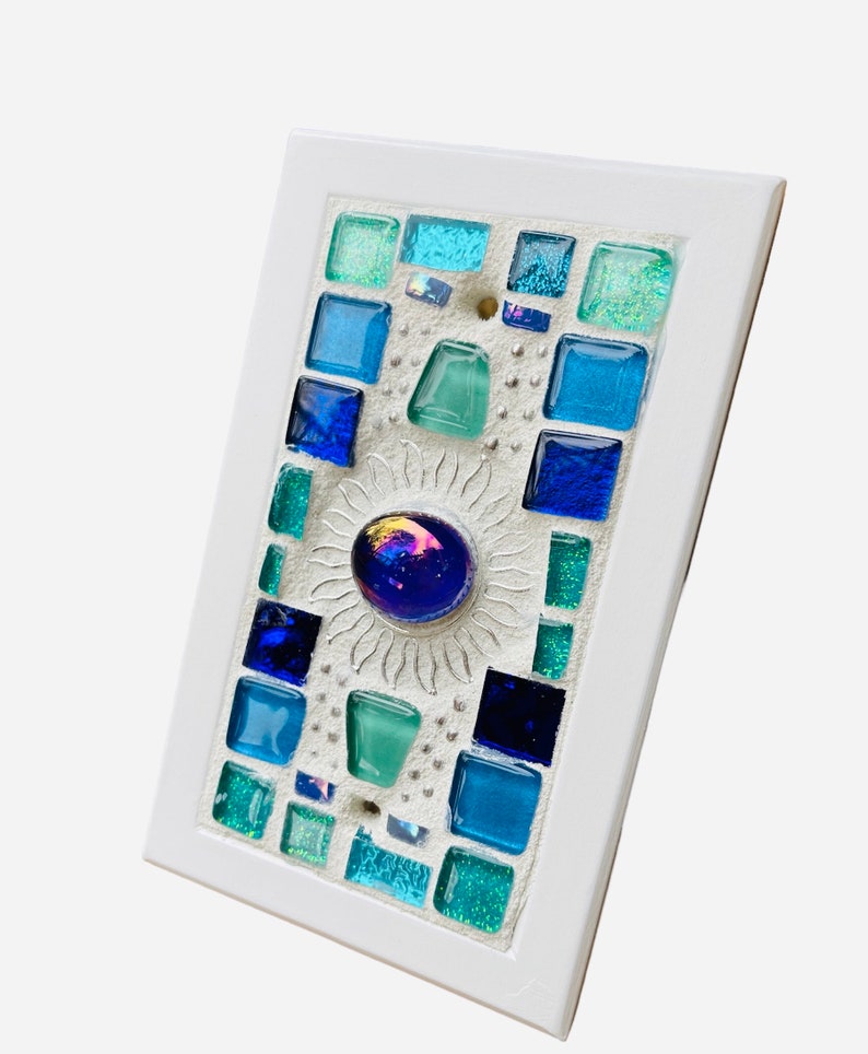 Mosaic Beach Light switch plates BLANK BLUES SUN stained glass functional art custom image 5