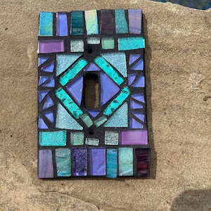 Mosaic light switch plate cover stained glass purple teal blues CUSTOM ART image 7