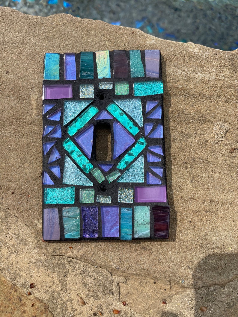 Mosaic light switch plate cover stained glass purple teal blues CUSTOM ART image 7