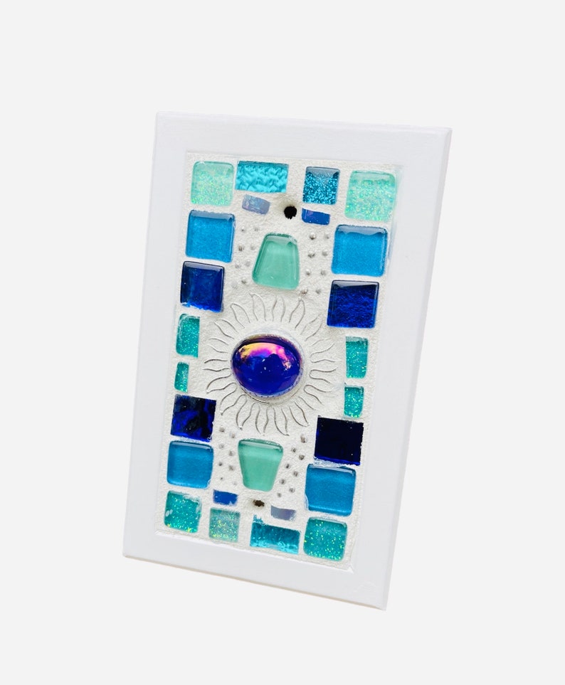 Mosaic Beach Light switch plates BLANK BLUES SUN stained glass functional art custom image 6