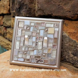 Mosaic light switch cover wall plates stained glass decor Grey Silver white art tile Toggle Rocker Gfi custom Brushed Nickel MADE To ORDER image 5