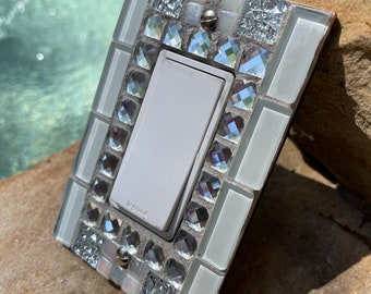 Mosaic Light switch covers White glass Diamond mirror bling single rocker