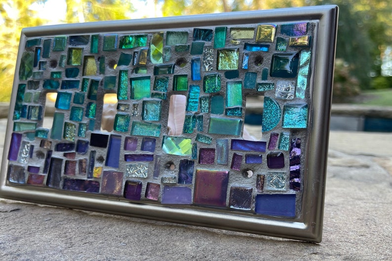 Mosaic OMBRE Purple blues Switch plate cover Mosaic Toggle Light stained glass decor image 4