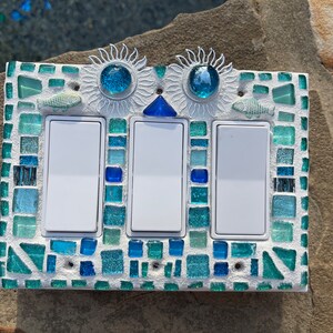 Mosaic light switch plates Sun fish Beach Home Decor stained glass Turquoise art Beautiful colors image 9