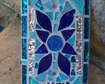 Mosaic  switch plate  BLANK outlet cover Mosaic tiles stained glass functional art  custom copper mirored tile with white