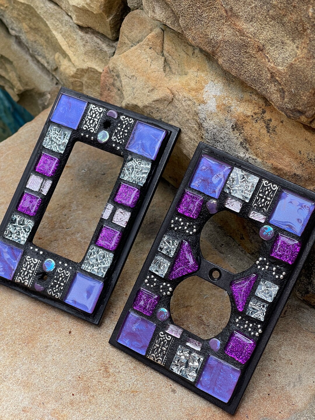 Light Switch Plate Cover ROCKER Purple Silver Embellishment Etsy