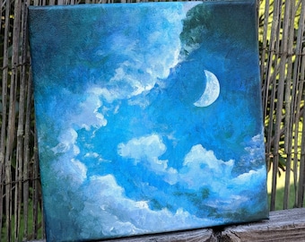 Mond mit Wolken Original Gemälde 20x20cm
