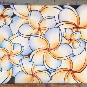 Plumeria Hawaiian Abstract Flowers Original Acrylic Painting 16&quot; x 20&quot;
