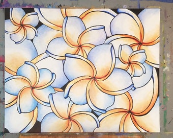 Plumeria Hawaiian Abstract Flowers Original Acrylic Painting 16" x 20"