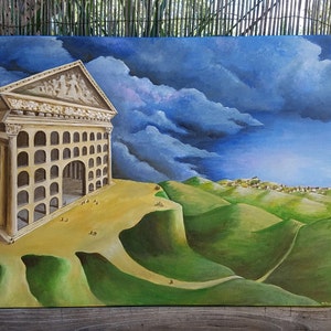 The Temple on the Hill Original Acrylic Painting 20&quot; x 28&quot;