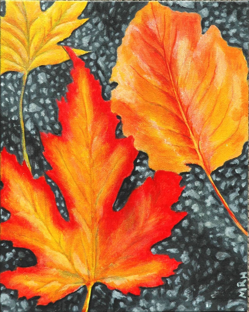 Autumn Leaves on Asphalt Original Acrylic Painting 8 x Etsy