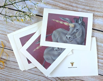 Magical Unicorn Donkey Note Cards 4" by 5 1\/2"