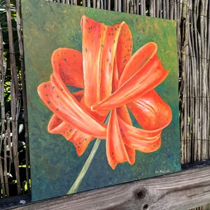 Orange Lily About to Bloom Original Acrylic Painting 12&quot; x 12&quot;