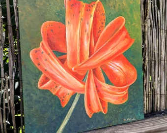 Orange Lily About to Bloom Original Acrylic Painting 12" x 12"