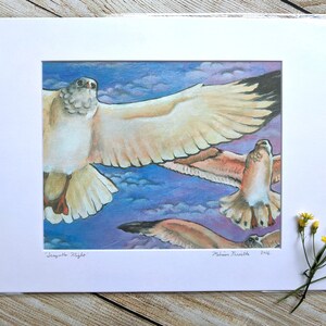 Flock of Hungry Seagulls Painting Print 11&quot; x 14&quot; Matted Unframed