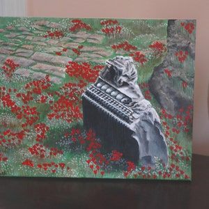 Stone Fragment and Flowers Original Acrylic Painting 12&quot; x 16&quot;