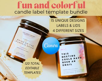Fun and Colorful Candle Label Template | Editable and Customizable Candle Label Canva Templates (120 Total Templates)