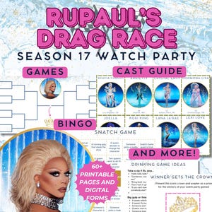 RuPaul&#39;s Drag Race Ultimate Watch Party Pack | Season 17 | Drag Queens | Fantasy League | Bracket | Bingo | Drinking Game | Queens Guide