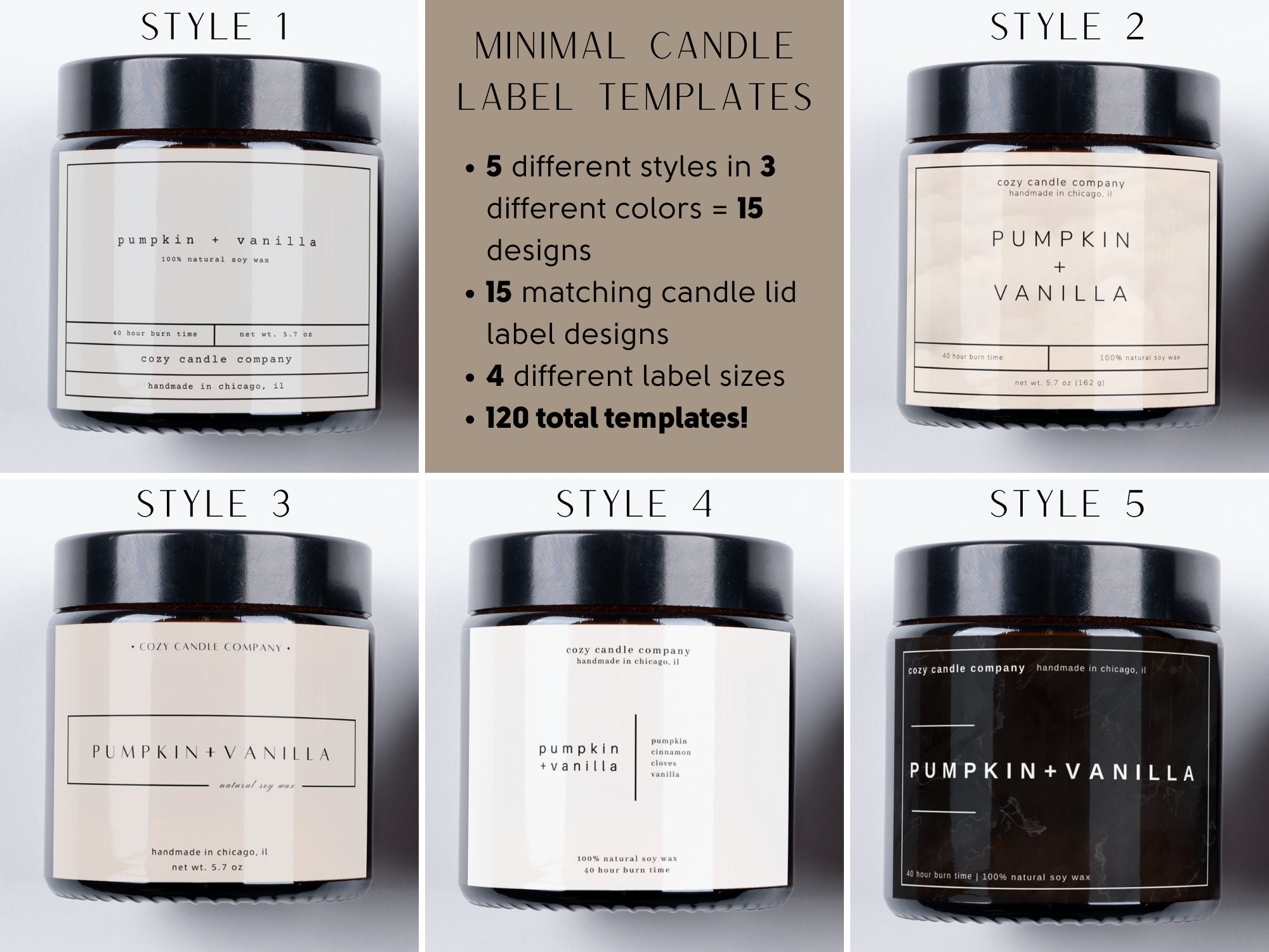 Minimalist and Modern Candle Label Template Bundle | Editable and ...
