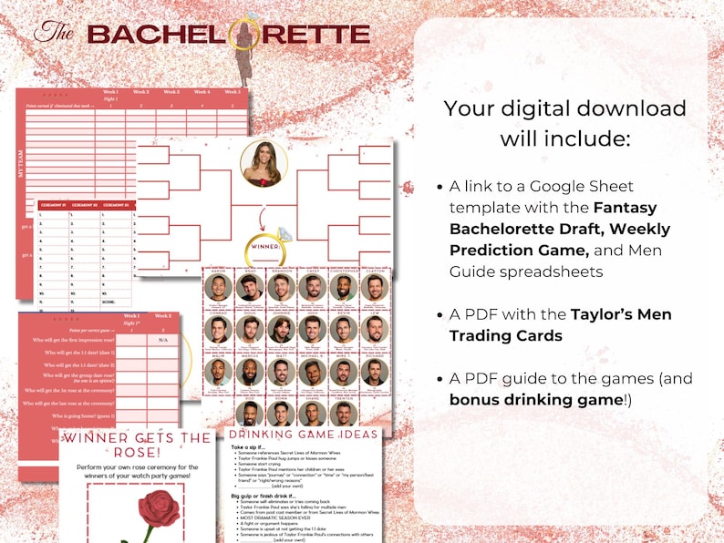 Bestselling Bachelorette Fantasy Draft & Bracket Pack | Season 22 Taylor Frankie Paul | Fantasy Draft | Bracket | Drinking Game | Men Guide image 4