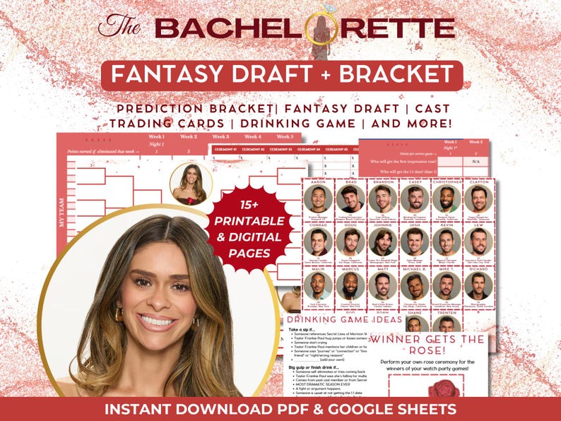 Bestselling Bachelorette Fantasy Draft & Bracket Pack | Season 22 Taylor Frankie Paul | Fantasy Draft | Bracket | Drinking Game | Men Guide image 1
